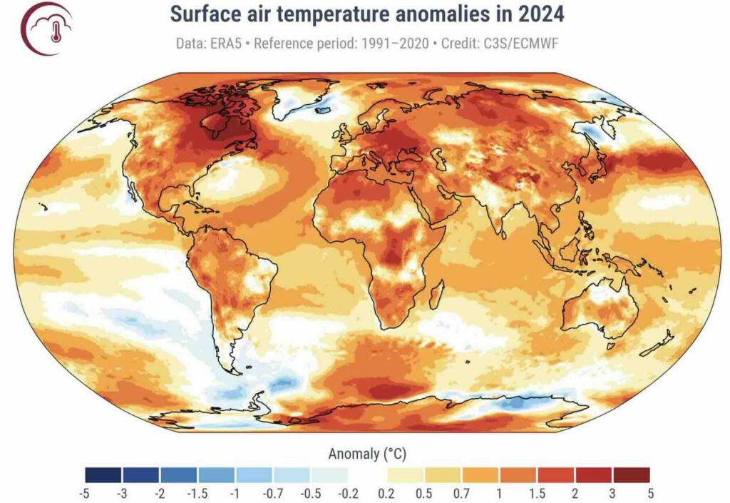 Luchttemperatuur ten opzichte van 1991 tot en met 2020