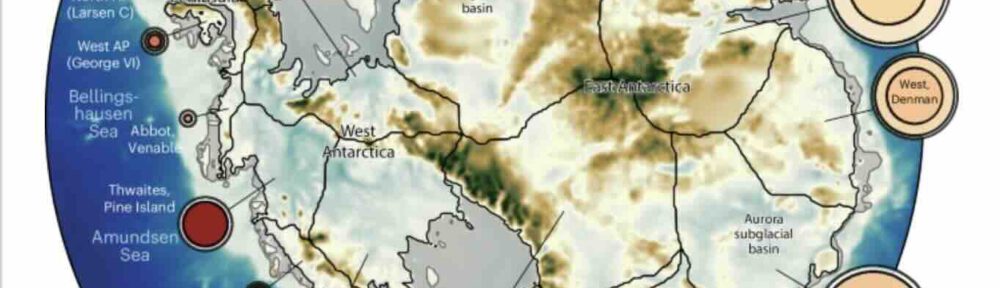 IJsbekkens in Antarctica, de drempeltemperaturen met de meters zeespiegelstijging