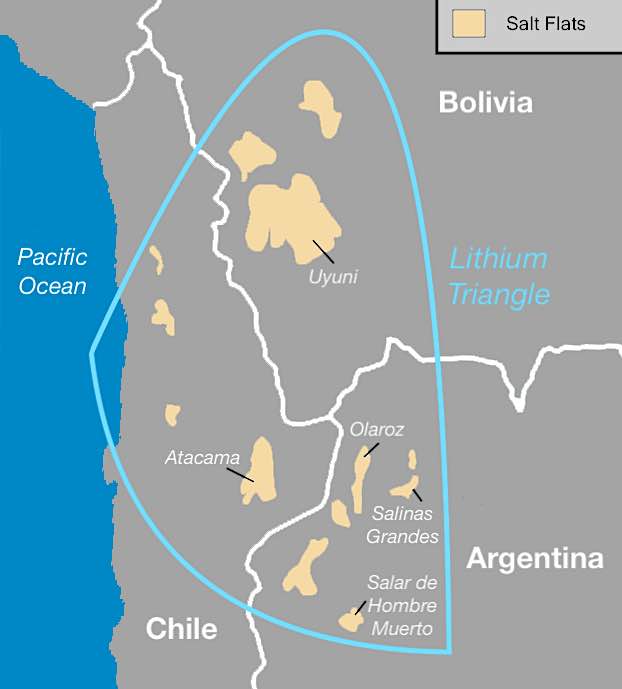 Lithiumdriehoek in de Andes