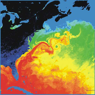 Temperaturen on het noordwesten van de Atlantische Oceaan